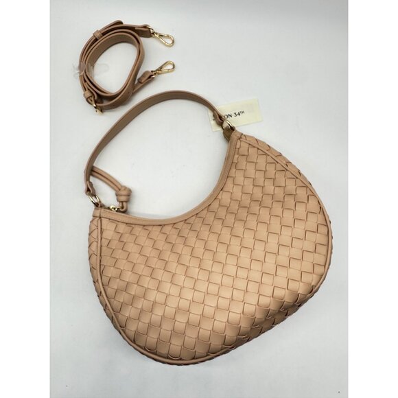 Macy's On 34th woven faux-leather shoulder hobo crossbody bag - Chai / Pink - Picture 5 of 13